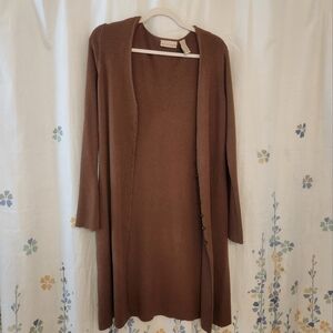APOSTROPHE LONG SLEEVE BUTTON CARDIGAN, SIZE SMALL, BROWN